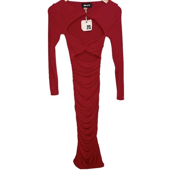 NWT SER•O•YA Red‎ Eden Dress Bodycon Midi Long Sleeve Size XXSmall - Picture 4 of 12